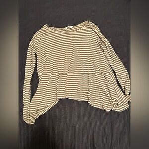 Tan and white stripped long sleeve shirt